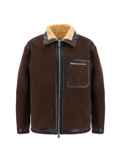Shop Fendi Brown Shearling Jacket
