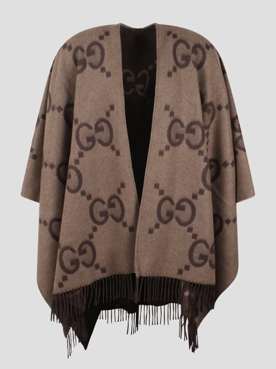 Shop Gucci Reversible Jumbo Gg Cashmere Cape In Brown