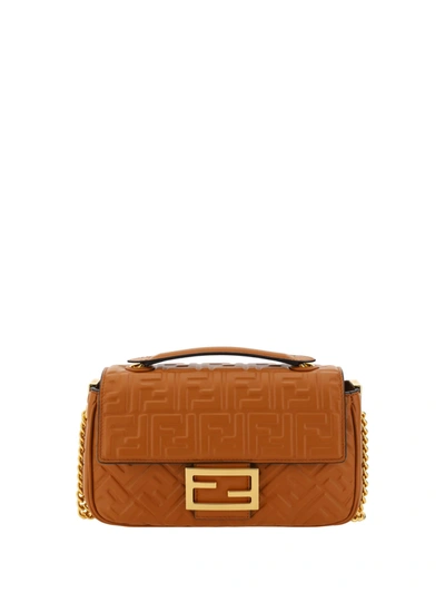 Shop Fendi Baguette Shoulder Bag In Brown