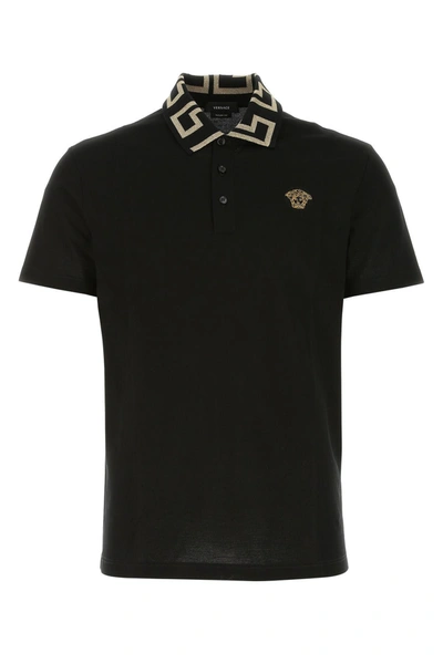 Shop Versace Black Piquet Polo Shirt In Default Title