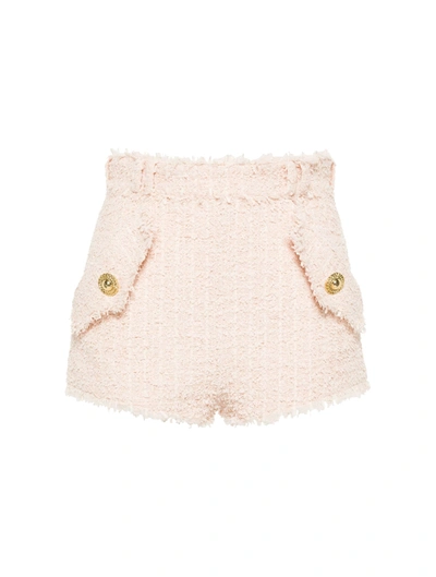 Shop Balmain Hw 2 Pockets Tweed Mini Shorts In Dx Nude Rose