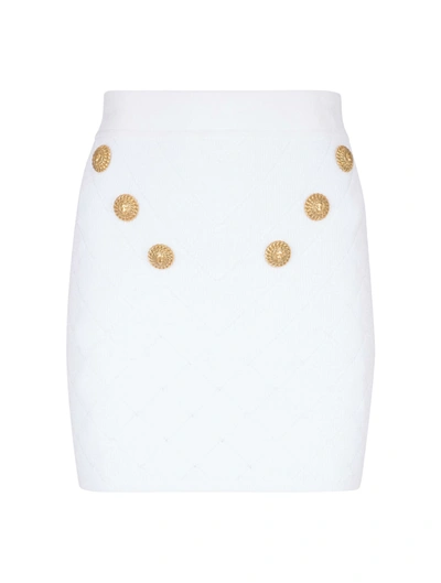 Shop Balmain Hw 6 Btn Knit Short Skirt In Fa Blanc