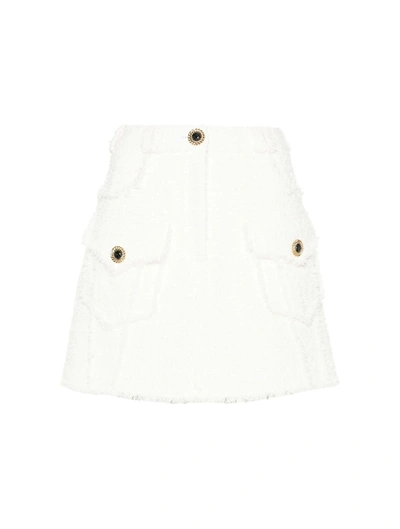 Shop Balmain 2 Pkts Tweed Trapeze Mini Skirt In Fa Blanc