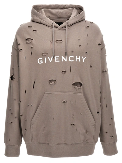 Shop Givenchy Logo Hoodie In Gray