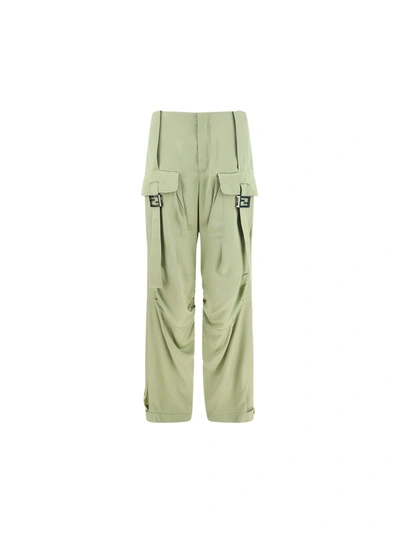 Shop Fendi Satin Cargo Trousers In Green