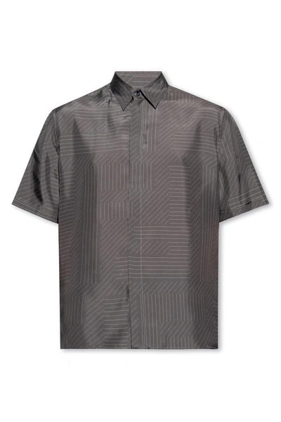 Shop Fendi Lines Printed Buttoned Shirt In Grey