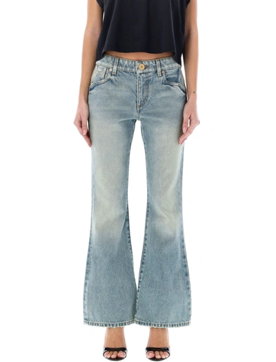 Shop Balmain Western Bootcut Denim Jeans In Light Blue