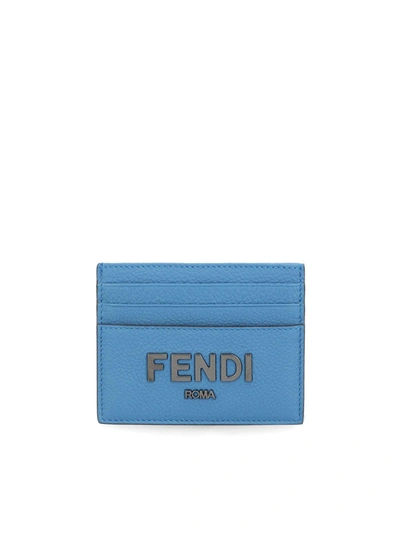 Shop Fendi Signature Card Holder In Light Blue