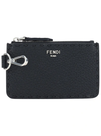 Shop Fendi Card Case In Nero+palladio