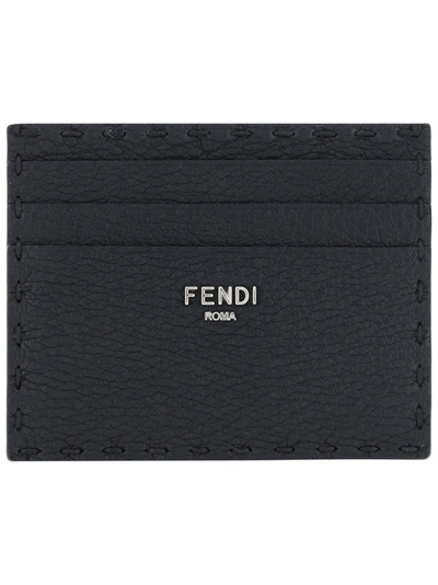 Shop Fendi Card Case In Nero+palladio