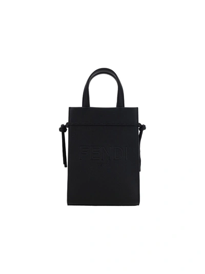 Shop Fendi Shopper Handbag In Nero+palladio