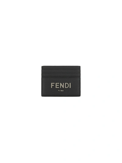 Shop Fendi Logo Plaque Card Holder In Nero/rubs