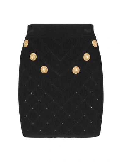 Shop Balmain Hw 6 Btn Knit Short Skirt In Pa Noir