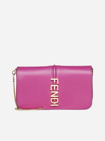 Shop Fendi Graphy Leather Wallet On Chain In Purple