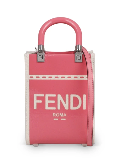 Shop Fendi Sunshine Mini Bag In Canvas And Patent Leather In Rosa