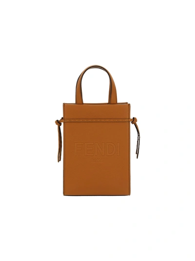 Shop Fendi Go To Shopper Mini Bag In Saddler+palladio