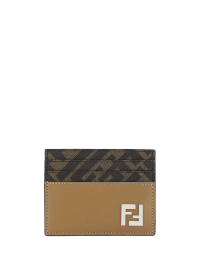 Shop Fendi Ff Squared Card Holder In Sand/tbmr