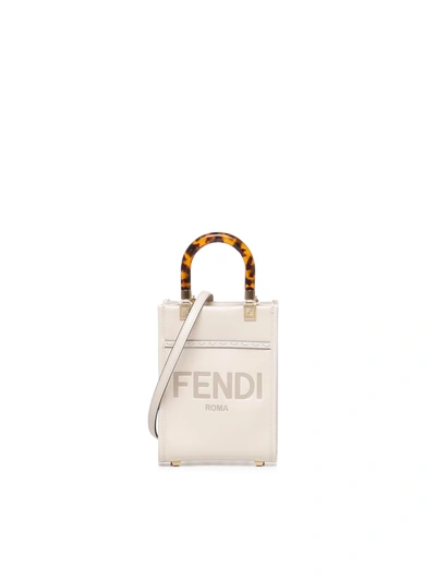 Shop Fendi Sunshine Logo Debossed Mini Tote Bag In White
