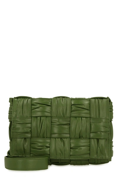 Shop Bottega Veneta Cassette Leather Crossbody Bag In Green