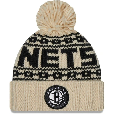 Shop New Era Cream Brooklyn Nets Sport Cuffed Knit Hat With Pom