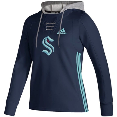Shop Adidas Originals Adidas Deep Sea Blue Seattle Kraken Skate Lace Aeroready Pullover Hoodie In Navy