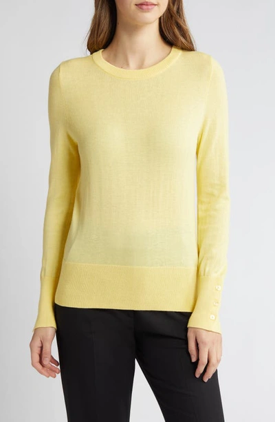 Shop Halogen Button Cuff Crewneck Sweater In Sunshine