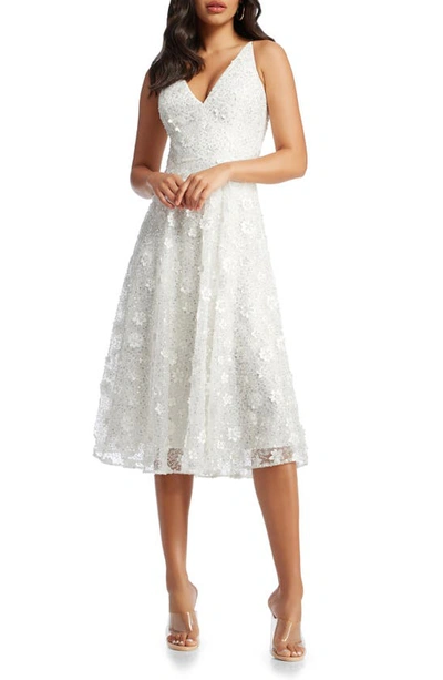 Dress The Population Elisa Floral Applique Sequin Fit & Flare Dress In Ivory