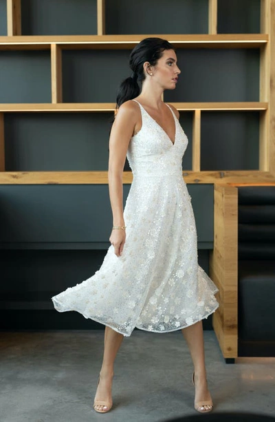 Shop Dress The Population Elisa Floral Appliqué Sequin Fit & Flare Dress In Ivory