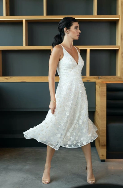 Dress The Population Elisa Floral Applique Sequin Fit & Flare Dress In Ivory