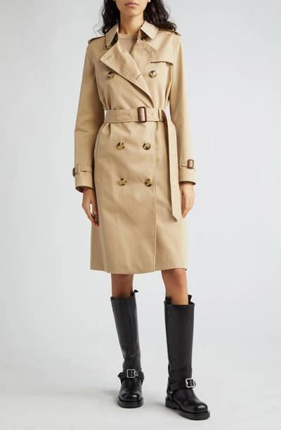 Shop Burberry Kensington Double Breasted Trench Coat In Honey