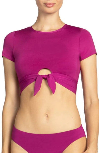 Shop Robin Piccone Ava Knot Front Tee Bikini Top In Acai