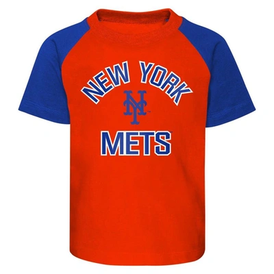 Shop Outerstuff Toddler Orange/heather Gray New York Mets Two-piece Groundout Baller Raglan T-shirt & Shorts Set