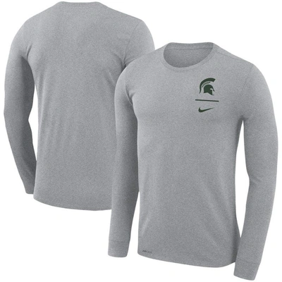 Shop Nike Gray Michigan State Spartans Logo Stack Legend Performance Long Sleeve T-shirt In Heather Gray