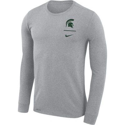 Shop Nike Gray Michigan State Spartans Logo Stack Legend Performance Long Sleeve T-shirt In Heather Gray