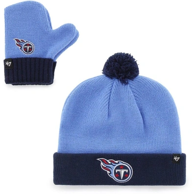 Shop 47 Infant ' Light Blue/navy Tennessee Titans Bam Bam Cuffed Knit Hat With Pom And Mittens Set
