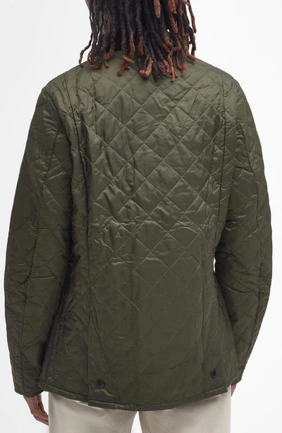 Barbour Heritage Liddesdale Green Jacket With Classic Corduroy Collar And Logo Lettering On The Front In Tec