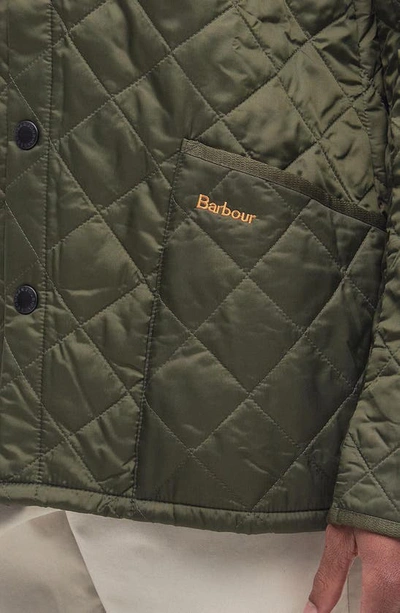 Barbour Heritage Liddesdale Green Jacket With Classic Corduroy Collar And Logo Lettering On The Front In Tec