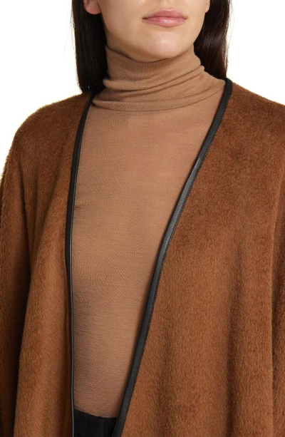 Shop Sofia Cashmere Leather Trim Alpaca Blend Wrap In Brown