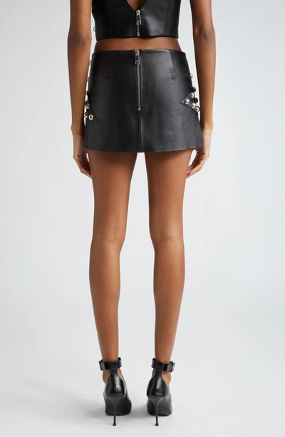 Shop Area Studded Polka Dot Leather Miniskirt In Black