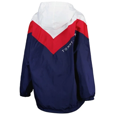 Shop Tommy Hilfiger White/red New England Patriots Staci Half-zip Hoodie Windbreaker Jacket