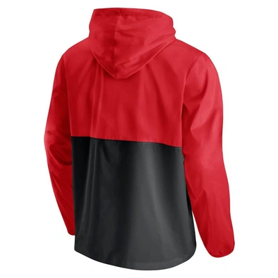 Shop Fanatics Branded Red/black Atlanta Hawks Anorak Windbreaker Half-zip Hoodie Jacket