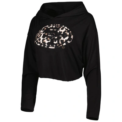 Shop Majestic Threads Black San Francisco 49ers Leopard Cropped Pullover Hoodie