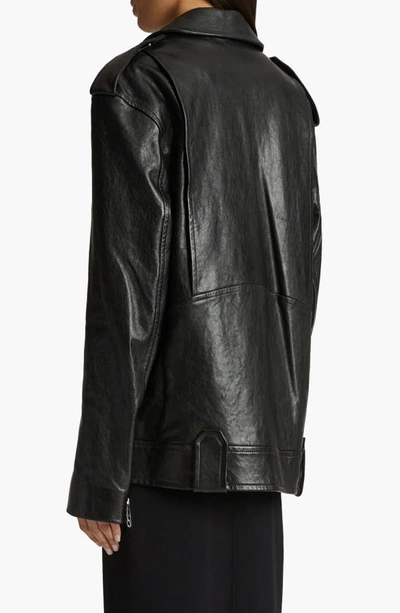 Shop Khaite Hanson Leather Moto Jacket In Black