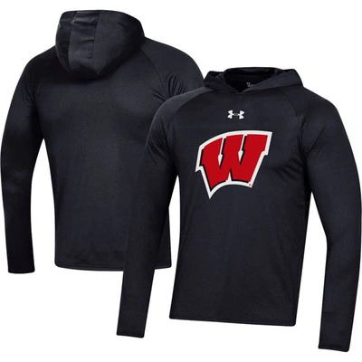 Shop Under Armour Black Wisconsin Badgers School Logo Raglan Long Sleeve Hoodie Performance T-shirt