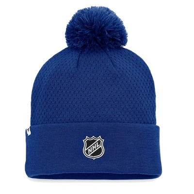 Shop Fanatics Branded Blue Toronto Maple Leafs Authentic Pro Road Cuffed Knit Hat With Pom