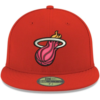 Shop New Era Red Miami Heat Official Team Color 59fifty Fitted Hat