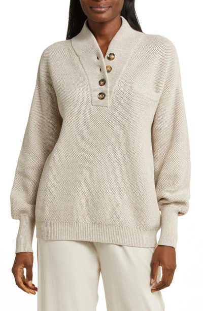 Shop Lunya Cozy Organic Cotton Blend Pocket Henley In Oat Marl