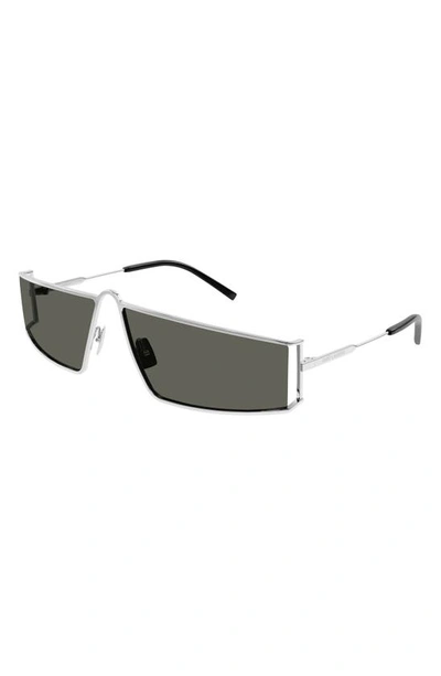 Shop Saint Laurent 66mm Oversize Rectangular Sunglasses In Silver