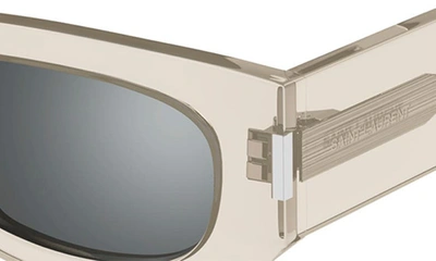 Shop Saint Laurent 51mm Rectangular Sunglasses In Beige