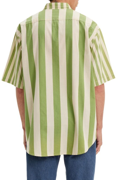 Shop Levi's Skateboarding Oversize Stripe Short Sleeve Button-down Shirt In Mixed Up Green White